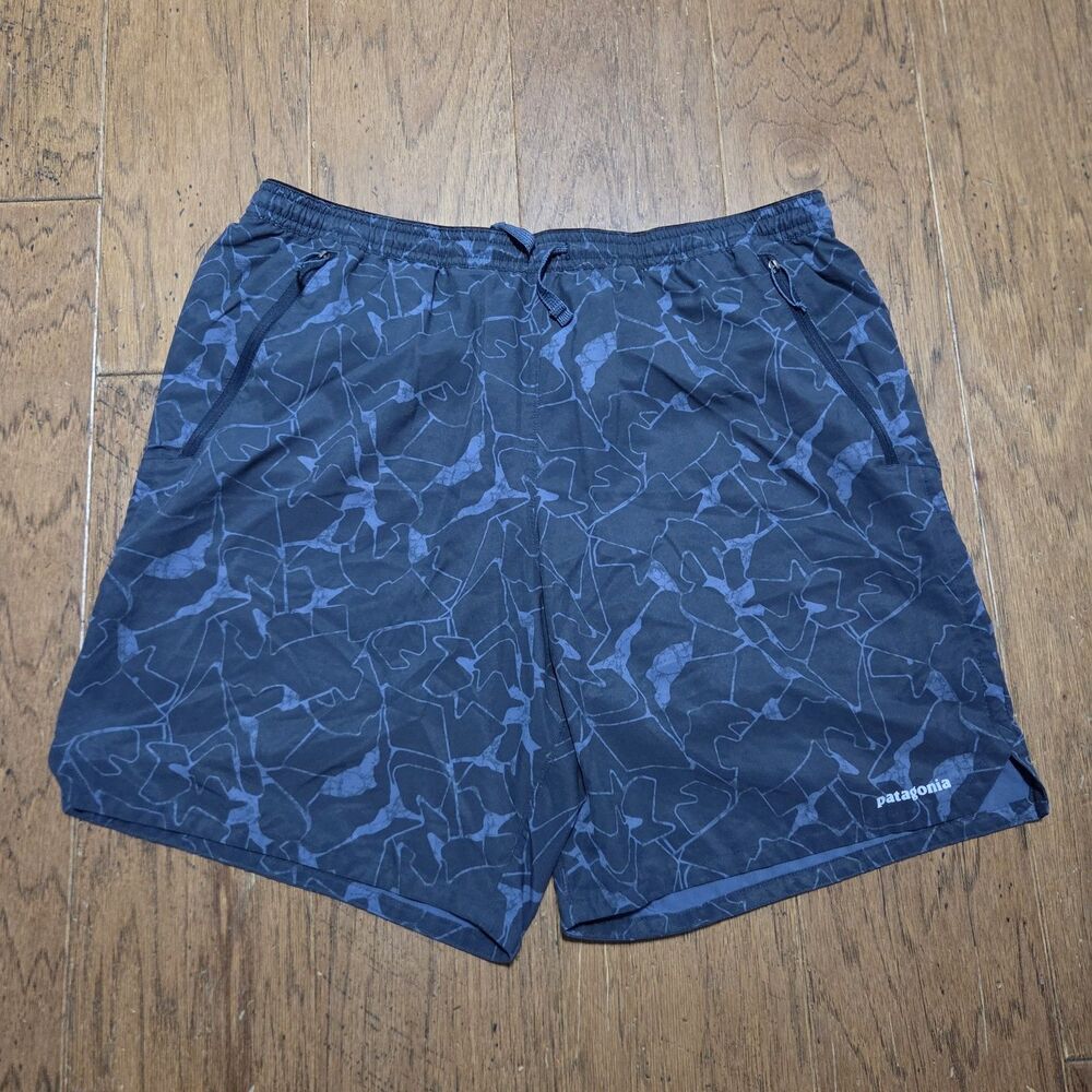 Patagonia Nine Trails Shorts Mens L Blue Floral 8” Lined Running Hiking